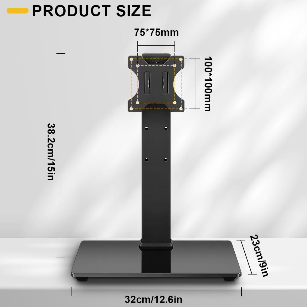 Universal TV Stand for 13-32 Inch LED LCD TVs - Height Adjustable Swivel TV Mount with Tempered Glass Base (Max VESA 100x100mm) - Perfect for Living Rooms, Bedrooms & Offices