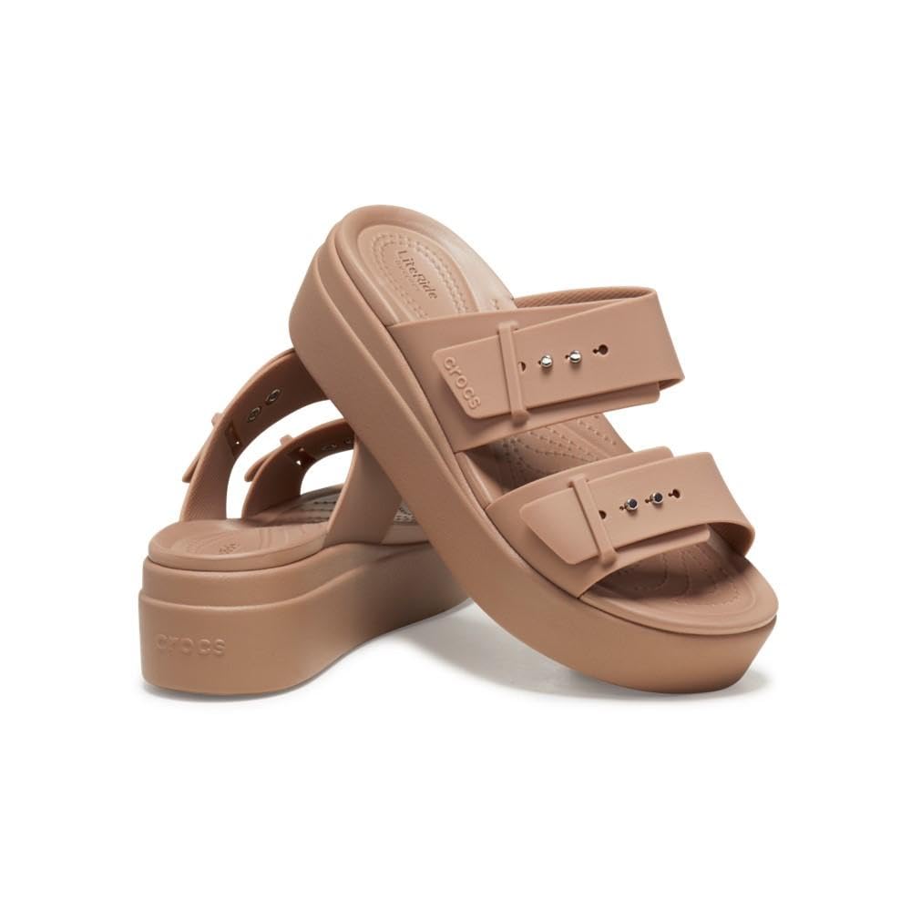 Crocs Women's Brooklyn Buckle Low Wedge Platform Sandals - Comfortable Slip-On Casual Shoes for Walking, Travel & Summer Outfits