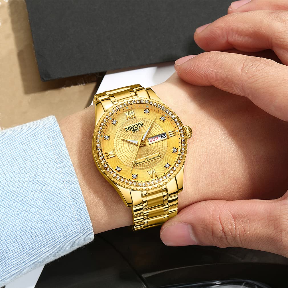 Luxury Diamond Couple Watches for Men and Women - His and Hers Matching Wristwatch Set, Waterproof Analog Quartz Watch with Day/Date - Perfect for Valentine's Day, Wedding Gifts & Anniversary Celebrations