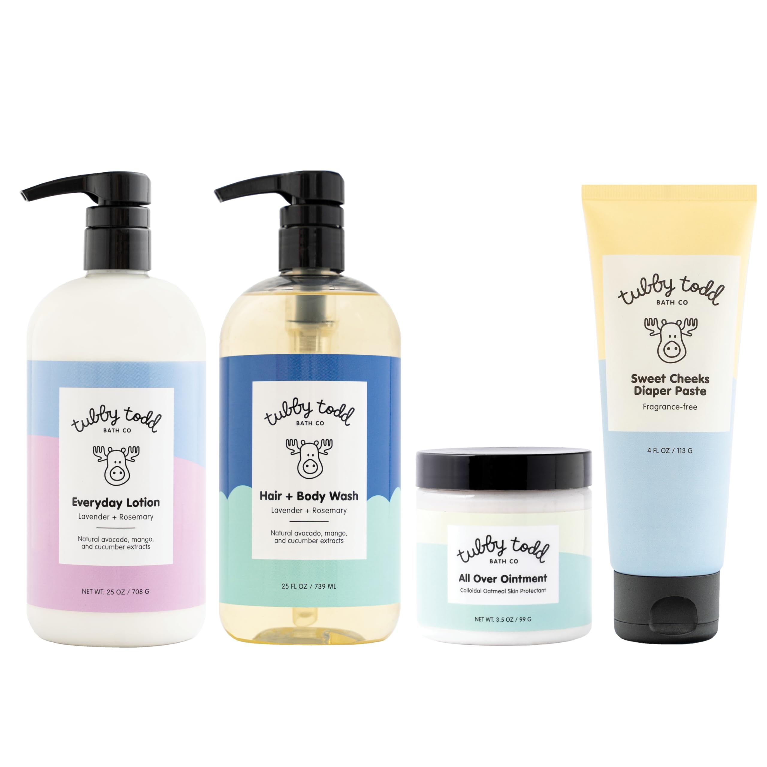 Tubby Todd Baby Bath & Skincare Gift Set - Lavender Rosemary Scented Baby Shampoo, Body Wash, Lotion, Ointment & Diaper Cream - Gentle & Natural Newborn Care Essentials for Sensitive Skin - Perfect Baby Shower Gift & Daily Bath Time Routine