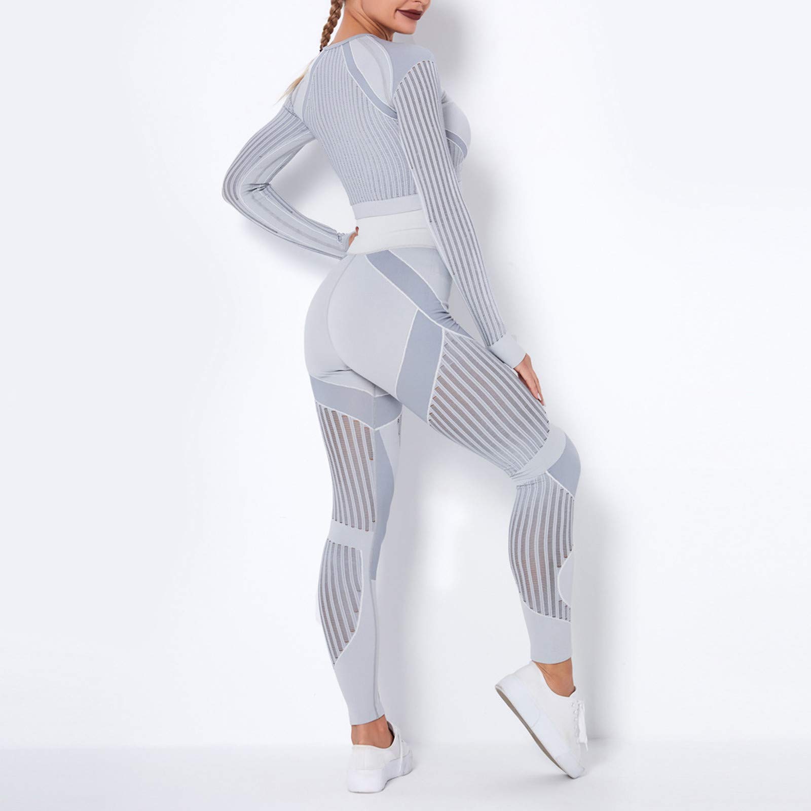 Women's 2-Piece Workout Set - Seamless Striped Yoga Outfit with Hollow Design | Perfect for Yoga, Gym, Running & Fitness Training