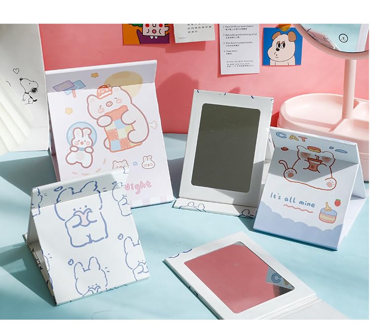 PLENARO Cute Cartoon Makeup Mirror - Portable Folding Vanity Mirror for Desktop, Travel & Home Use | Compact Dressing Mirror with Stand for Makeup Application, Skincare & Beauty Routine