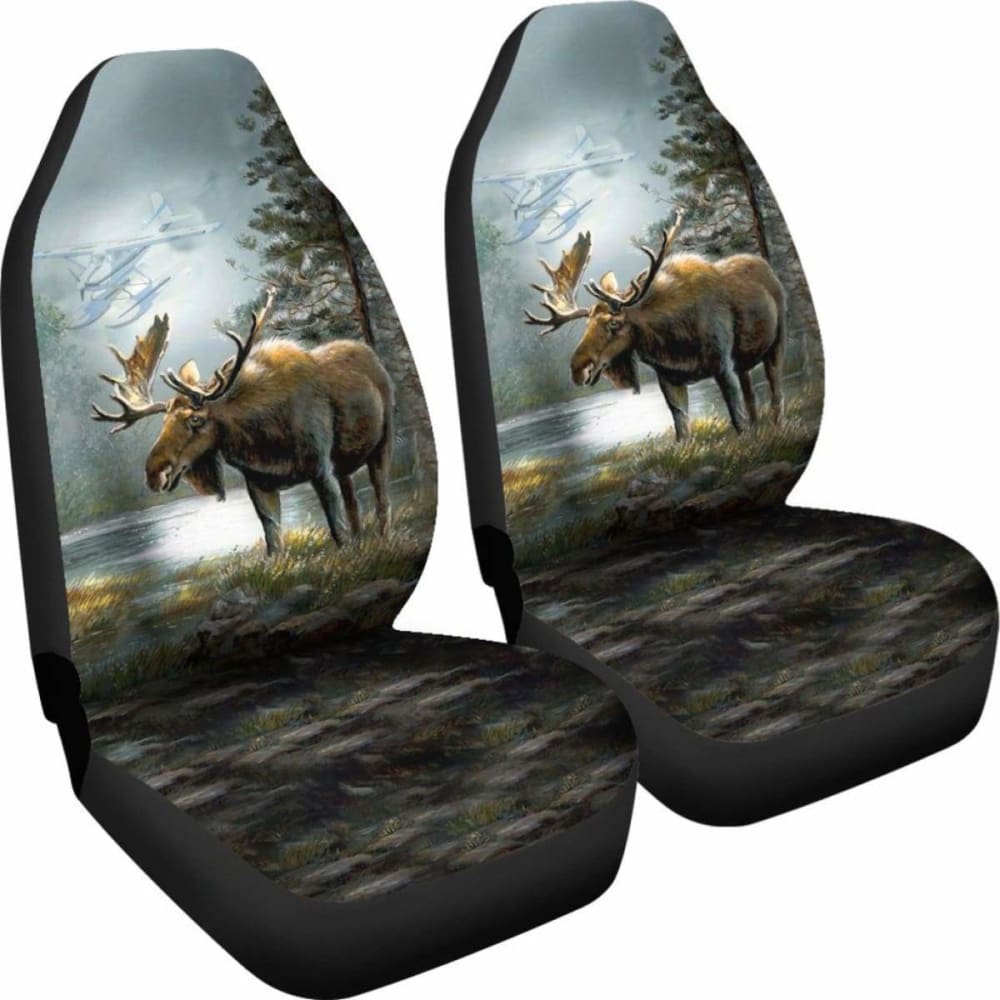 2Pcs Durable Car Seat Covers for Moose Hunting - Waterproof & Universal Fit - Perfect for Trucks, SUVs & Off-Road Vehicles (Model 205017) | Ideal for Hunting Trips, Outdoor Adventures & Daily Commute