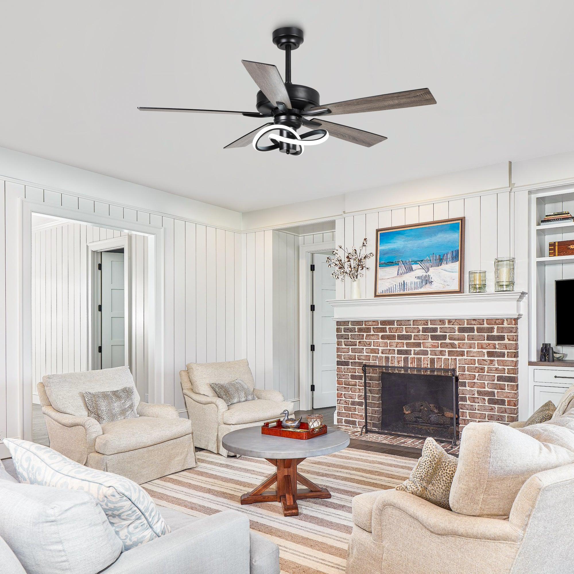 52 Inch Oregon DC Motor Modern Downrod Ceiling Fan with LED Light - Energy Efficient Quiet Operation for Living Room, Bedroom, and Office