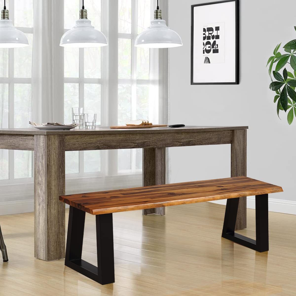 Giantex Set of 2 Wooden Dining Benches - Rustic Indoor & Outdoor Seating Chairs for Kitchen, Patio, Garden, and Restaurant Use