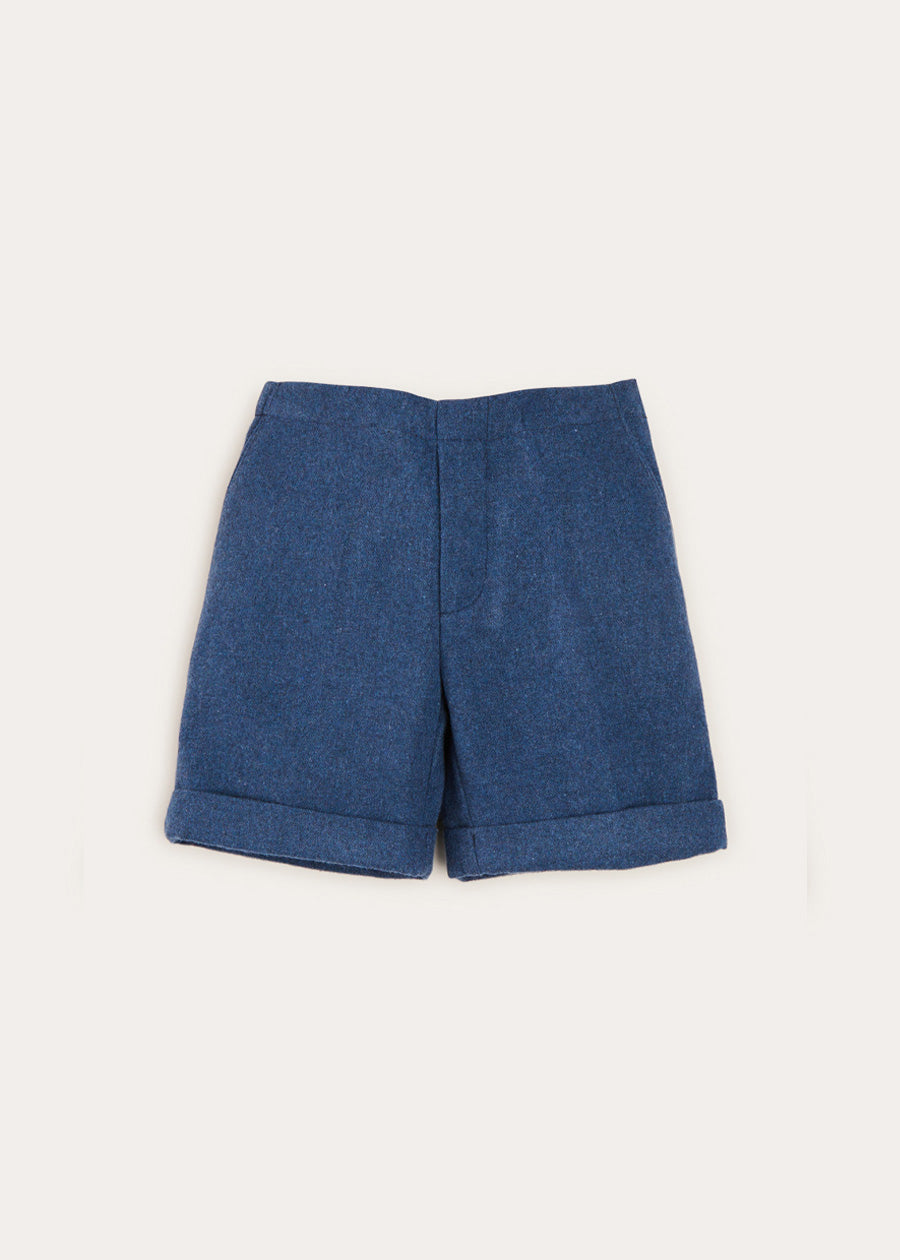 Blue Wool Plain Shorts with Turn-Ups for Toddlers (18 Months to 4 Years) - Perfect for Playtime, Daycare & Casual Outings