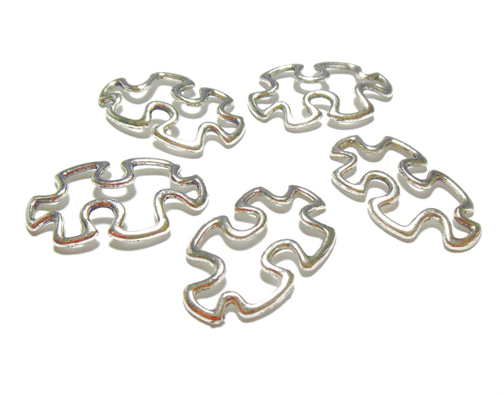 100pcs Silver Puzzle Piece Charms for Autism Awareness - 30mm (1-1/8