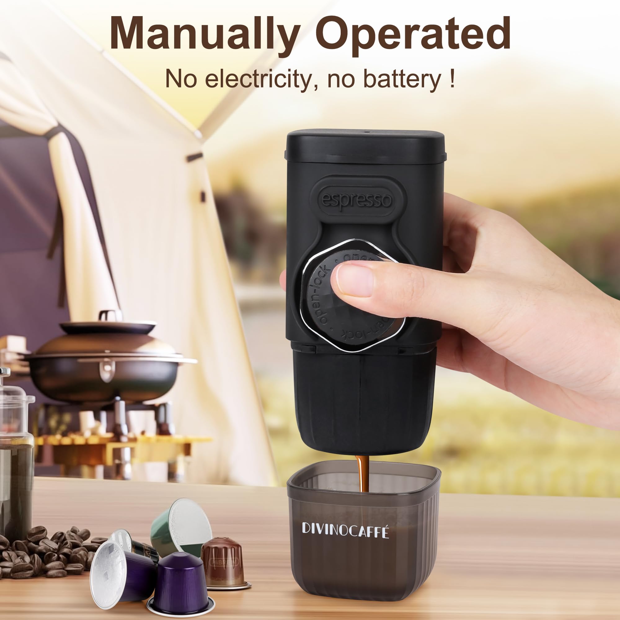 Mini Espresso Machine | Portable Manual Coffee Maker with 18 Bar Pressure | Compatible with Capsules & Ground Coffee | Compact Travel & Camping Espresso Maker | Perfect for Home, Office, Outdoor Adventures & Gifts