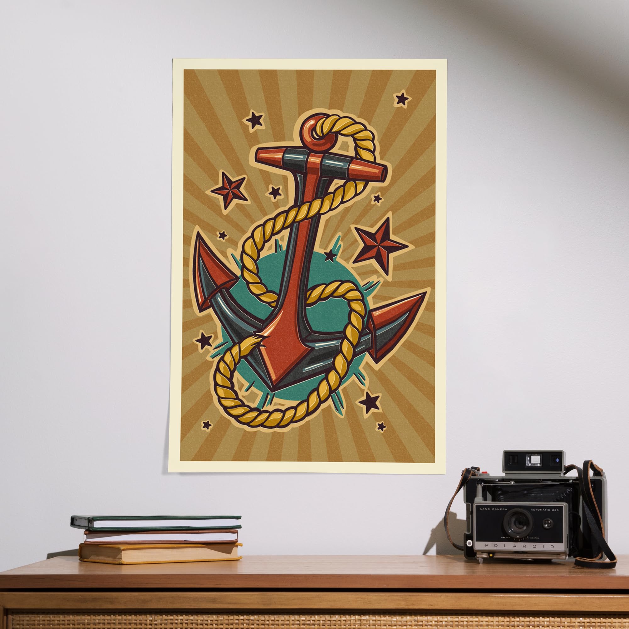 Lantern Press 16x24 Inch Giclee Art Print - Nautical Anchor Letterpress Wall Art Decor for Living Room, Bedroom & Office