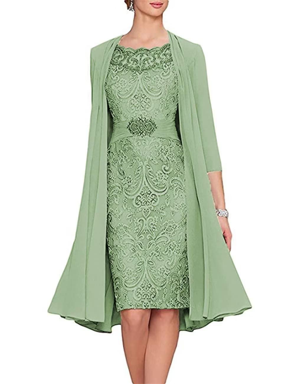 Elegant AUPRP 3/4 Sleeve Sage Green Mother of the Bride Dress Set - 2 Piece Lace Applique Maxi Dress with Jacket, Size US 16 | Perfect for Weddings, Formal Parties & Special Occasions
