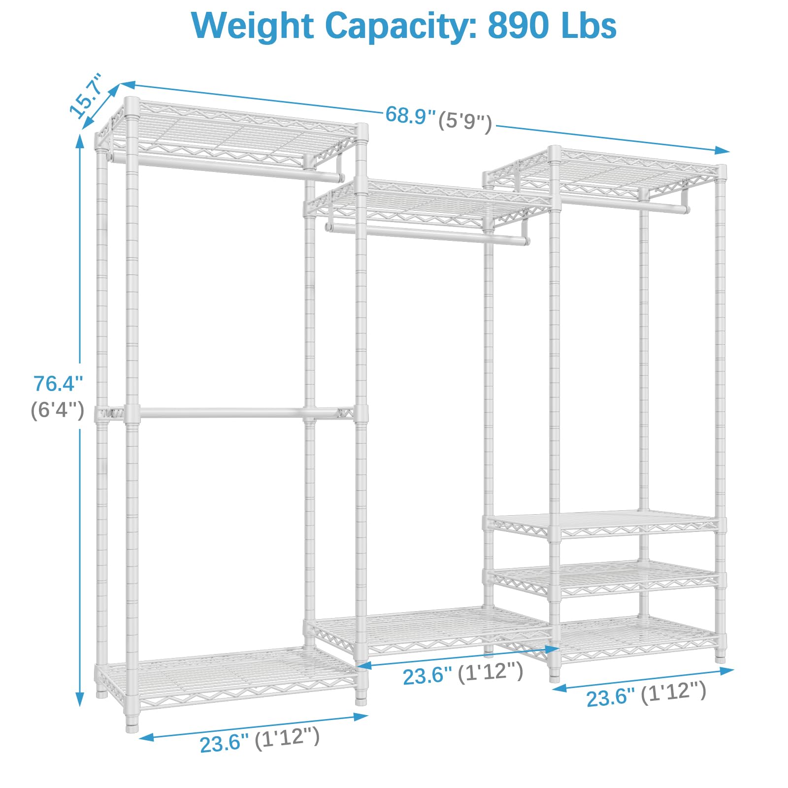 VIPEK V5 Heavy Duty Portable Closet Wardrobe - Freestanding Metal Clothing Rack for Bedroom, Closet Organizer & Storage Solution - White (Ideal for Small Spaces, Dorm Rooms & Temporary Closet Needs)
