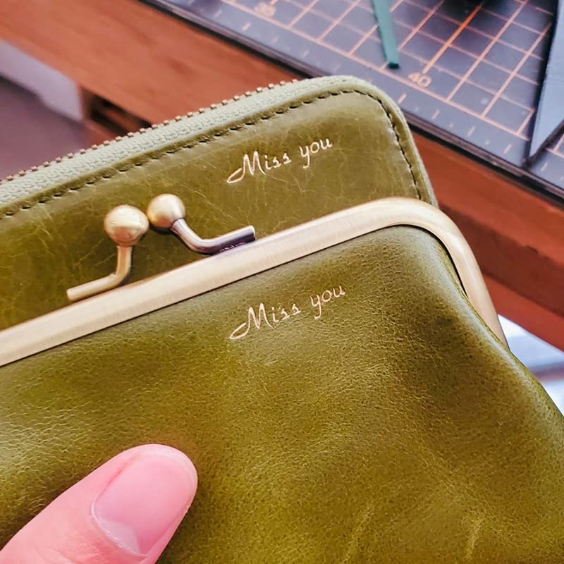 2-in-1 Genuine Leather Coin Purse & ID Card Holder - Customizable Kiss-lock Zipper Wallet for Men & Women (Green) - Perfect for Travel, Everyday Use & Gift Giving