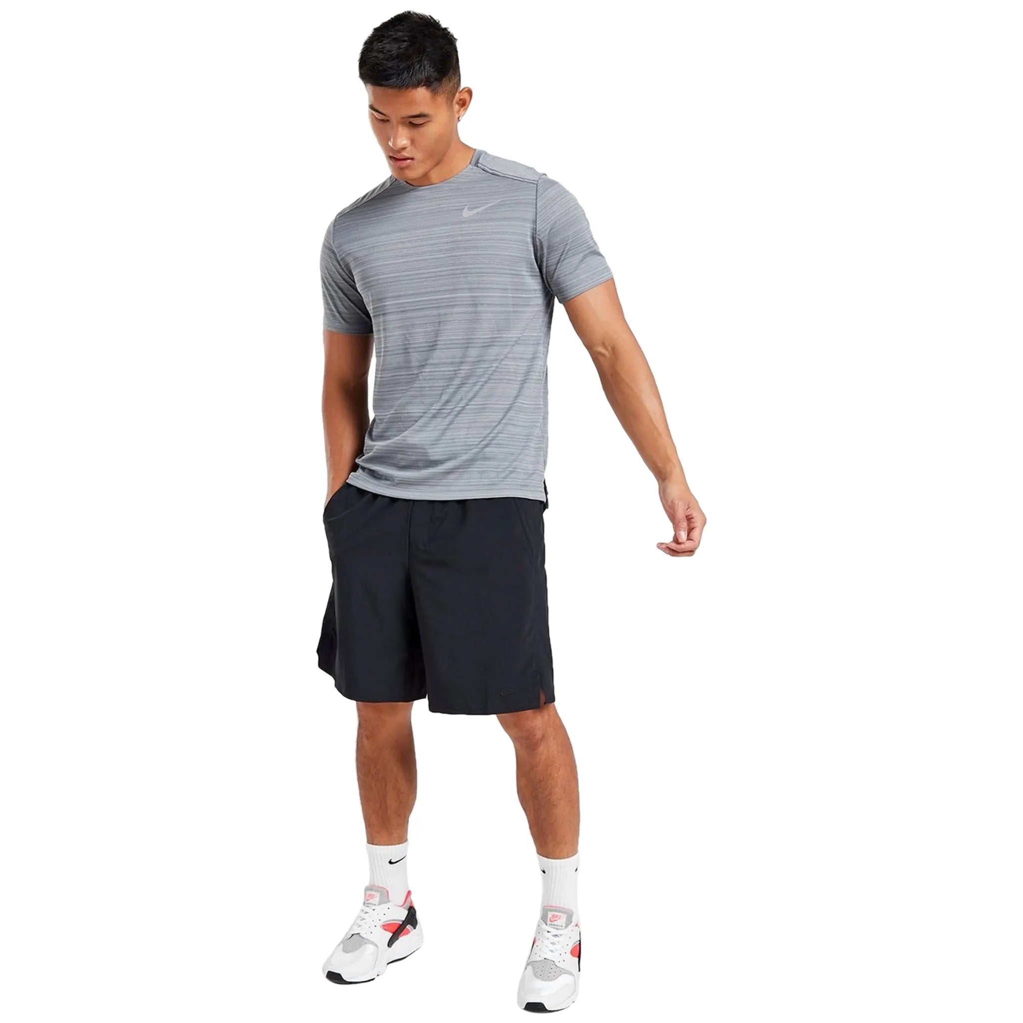 Nike Dri-FIT 1.0 Grey Miler Running T-Shirt for Men - Moisture-Wicking Performance Tee for Jogging, Gym Workouts & Outdoor Sports