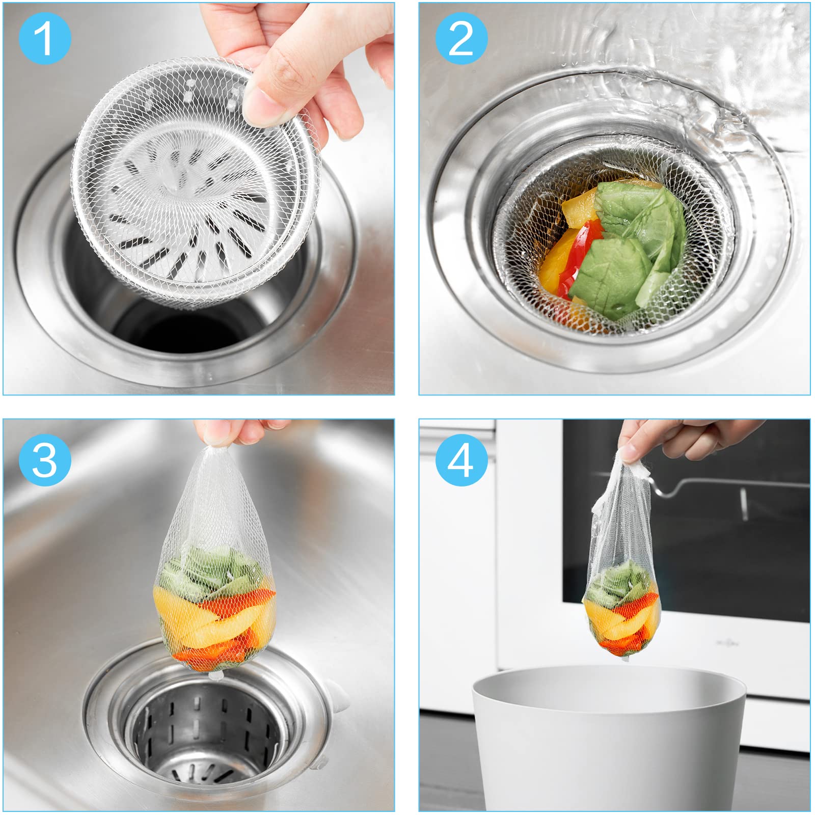 500 Pcs Disposable Kitchen Sink Strainer Mesh Bags - Fine Mesh Filter Basket for Food Waste, Leftovers & Garbage Collection - Perfect for Home Kitchens, Restaurants & RVs (Durable & Eco-Friendly)
