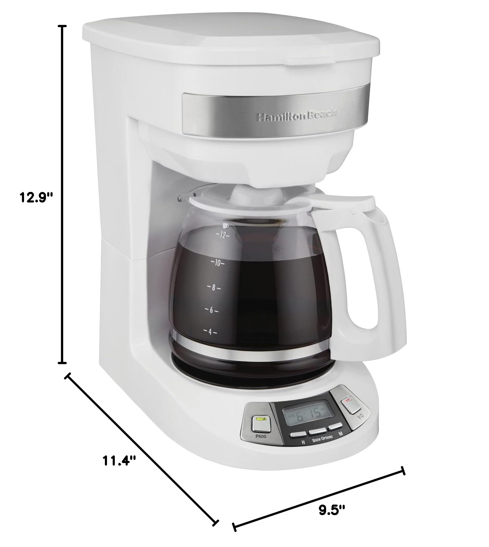 Hamilton Beach 12 Cup Programmable Drip Coffee Maker - 3 Brew Options, Glass Carafe, Auto Pause & Pour - White (46294) | Perfect for Home, Office & Entertaining