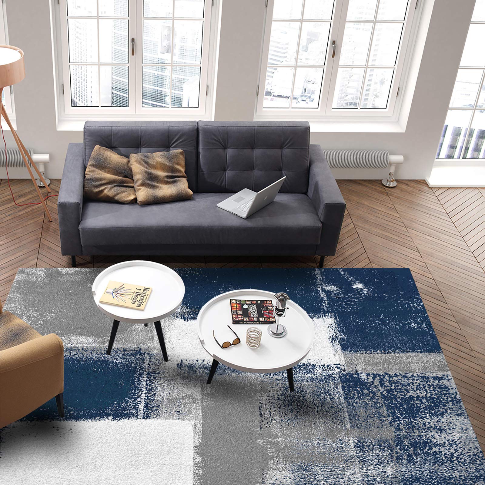 Navy Blue Modern Abstract Area Rug 2'8
