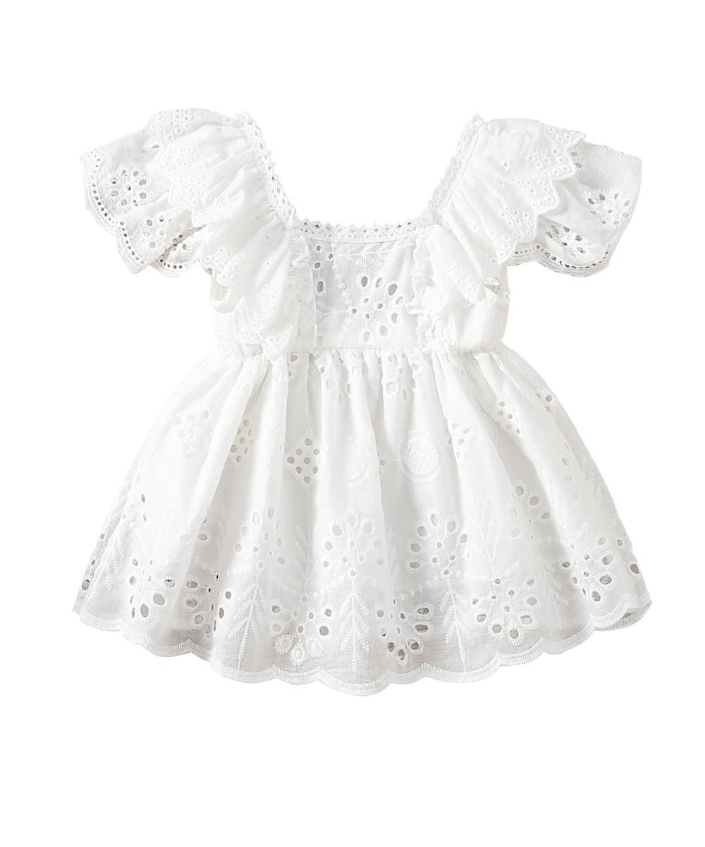 Newborn Baby Girls Lace Dresses - Elegant Ruffled Hollow Out Backless Tutu Dress for Princess Party, Photo Shoot & Casual Outfit