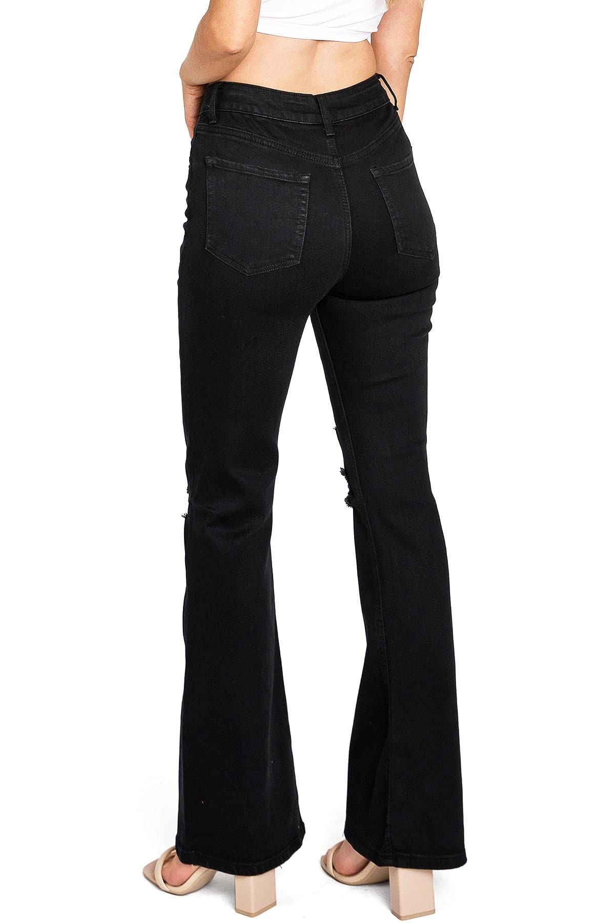 Women's High Rise Bell Bottom Flare Jeans - Sustainable Wax Denim for Juniors | Perfect for Casual Wear, Retro Outfits & 70s Fashion