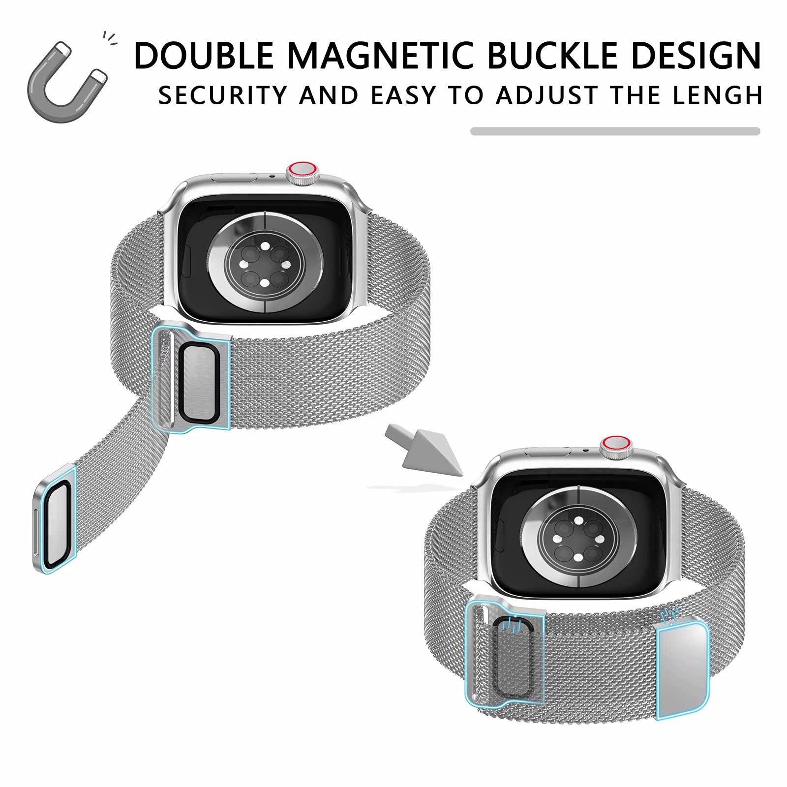 Premium Stainless Steel Band for Apple Watch 38/40/41/42/44/45mm - Magnetic Adjustable Strap with Screen Protector Case - Compatible with iWatch Series 9/8/7/6/5/4/SE/3/2/1 - Perfect for Workouts, Office & Everyday Wear - Unisex Design for Men & Women