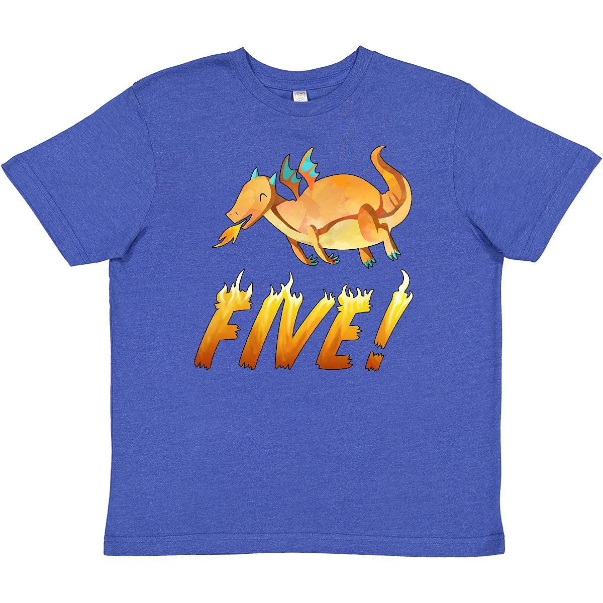 inktastic 5 Fifth Birthday Orange Dragon Breathing Fire Youth T-Shirt - Fun Kids Party Outfit & Cool Casual Wear