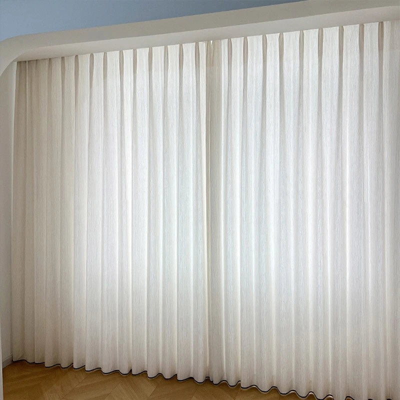 Serena Linen Vertical Striped Custom Blackout Curtains with Black Trim - Elegant Room Darkening Window Treatments for Bedroom & Living Room