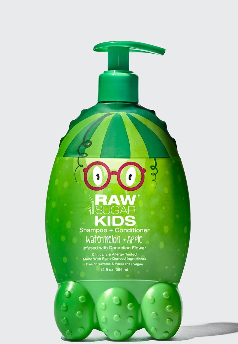 Raw Sugar Kids 2-in-1 Shampoo & Conditioner - Watermelon & Apple Scent, 12oz with Pump | Gentle Hair Care for Kids, Perfect for Daily Bath Time & Sensitive Scalp