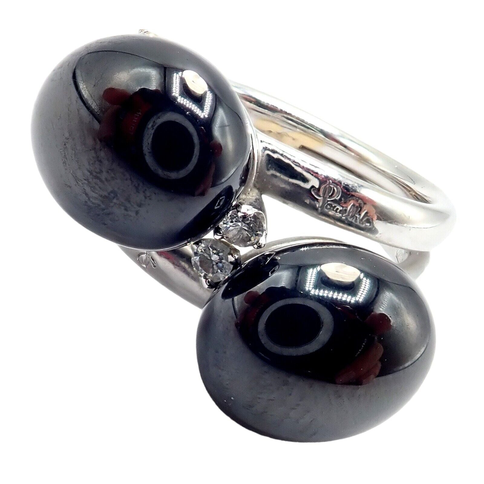 Authentic Pomellato Capri 18k White Gold Diamond Twin Black Ceramic Ring - Luxury Jewelry for Weddings, Anniversaries & Special Occasions