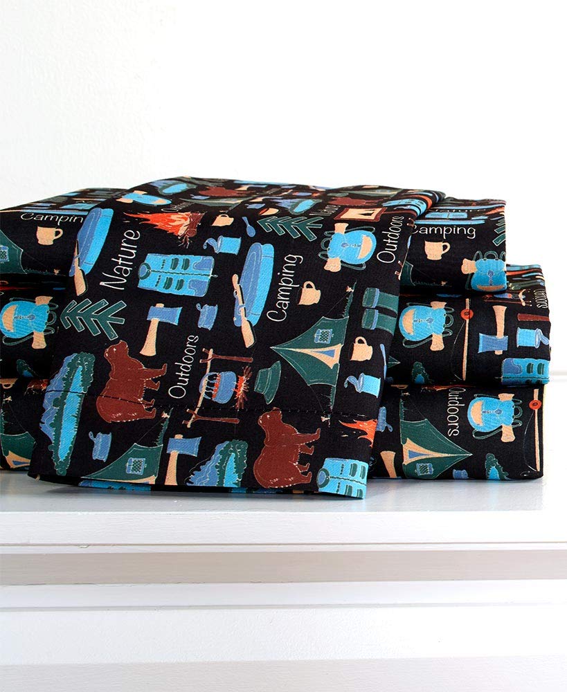 Retro Camping Print 4-Piece King Sheet Set - Perfect for Outdoor Enthusiasts & Cozy Cabin Bedrooms | The Lakeside Collection