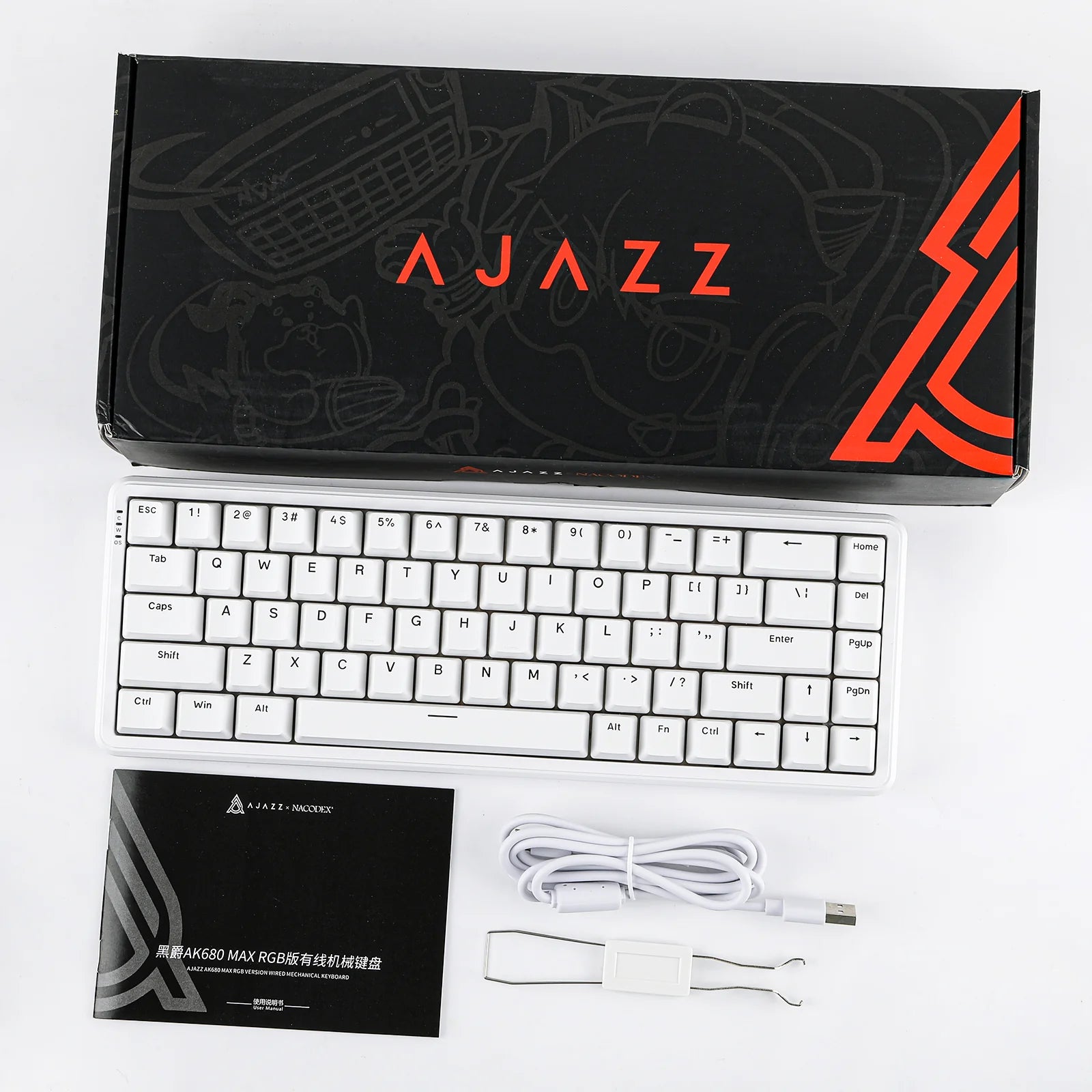 Ajazz AK680 Max White RGB Wired Mechanical Keyboard with Magnetic Switches - Perfect for Gaming, Typing & Office Work