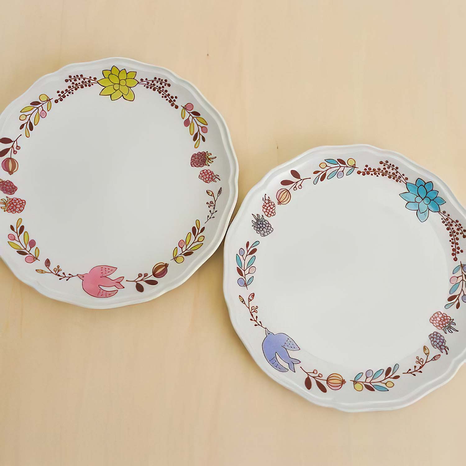Harekutani Porcelain Bird Plate with Tree Nuts Design - Elegant Japanese Dinnerware for Home Decor & Special Occasions