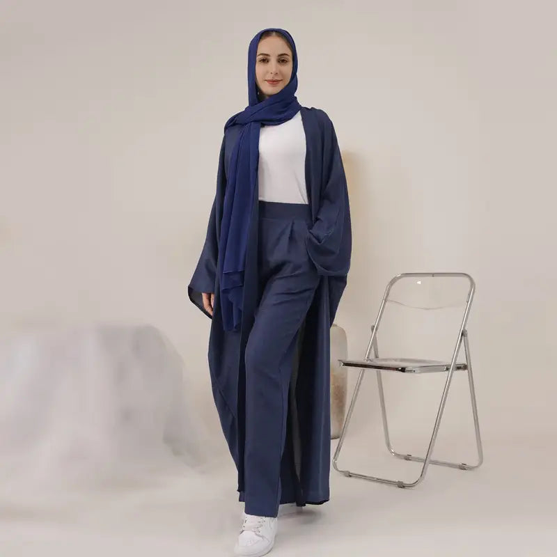 2 Piece Open Abaya with Matching Pants Set - Modest Muslim Women's Office Wear & Work Clothes | Elegant Prayer Dress for Mosque, Professional Outfit for Business, Comfortable Daily Wear