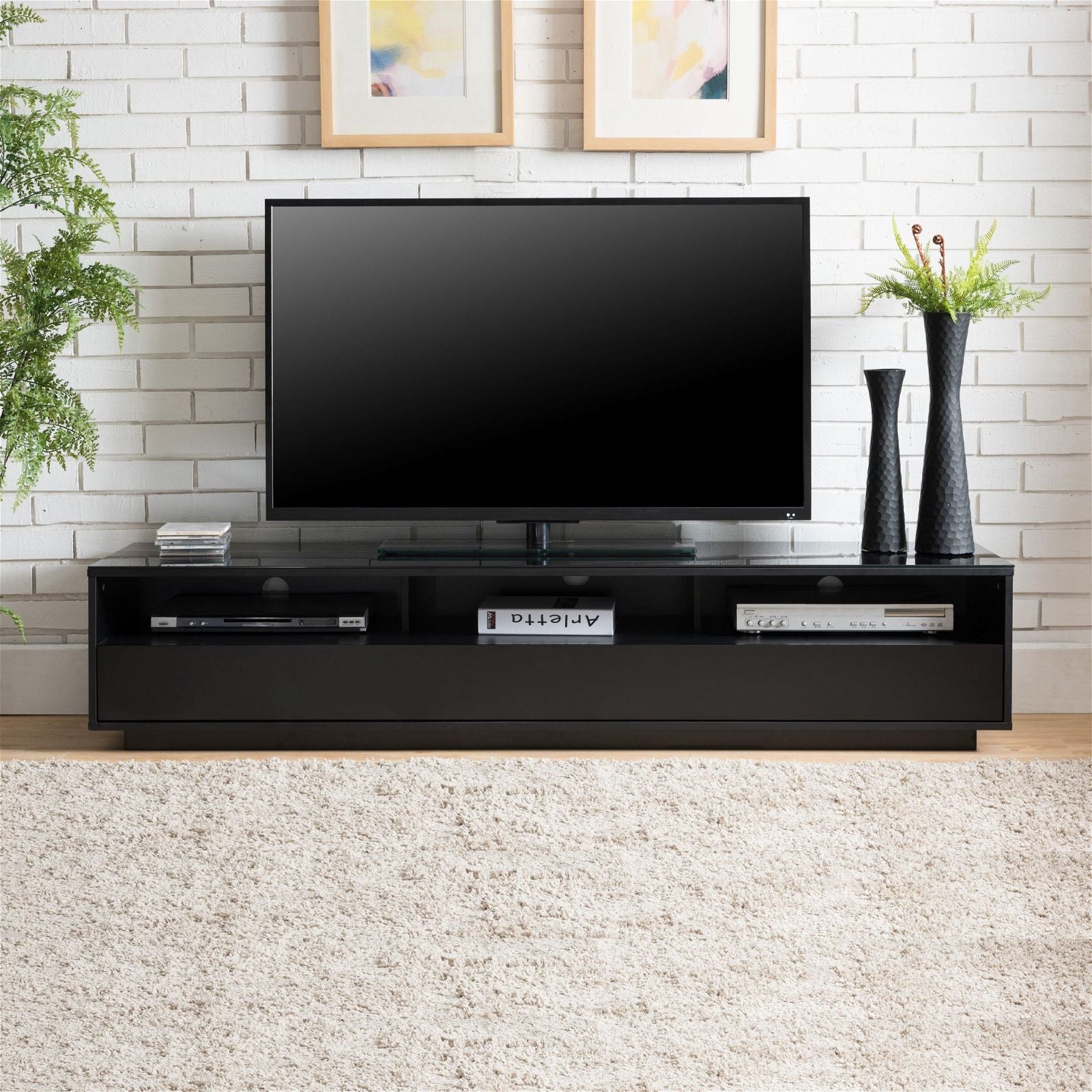 Tauris™ SUAVE1800 Black Entertainment Center - Modern TV Stand for Living Room, Home Theater & Gaming Setup
