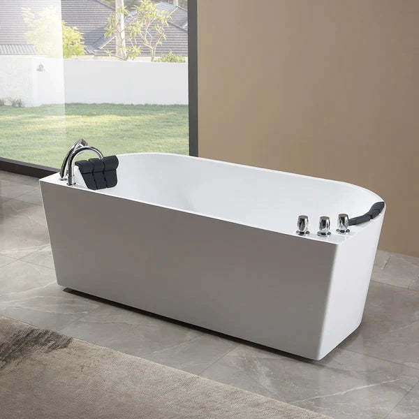 Empava 59-Inch Freestanding Oval Jetted Hydromassage Bathtub - White Acrylic Soaking Tub with Air Jets (Model 59AIS06) for Luxury Spa Bathroom & Home Relaxation