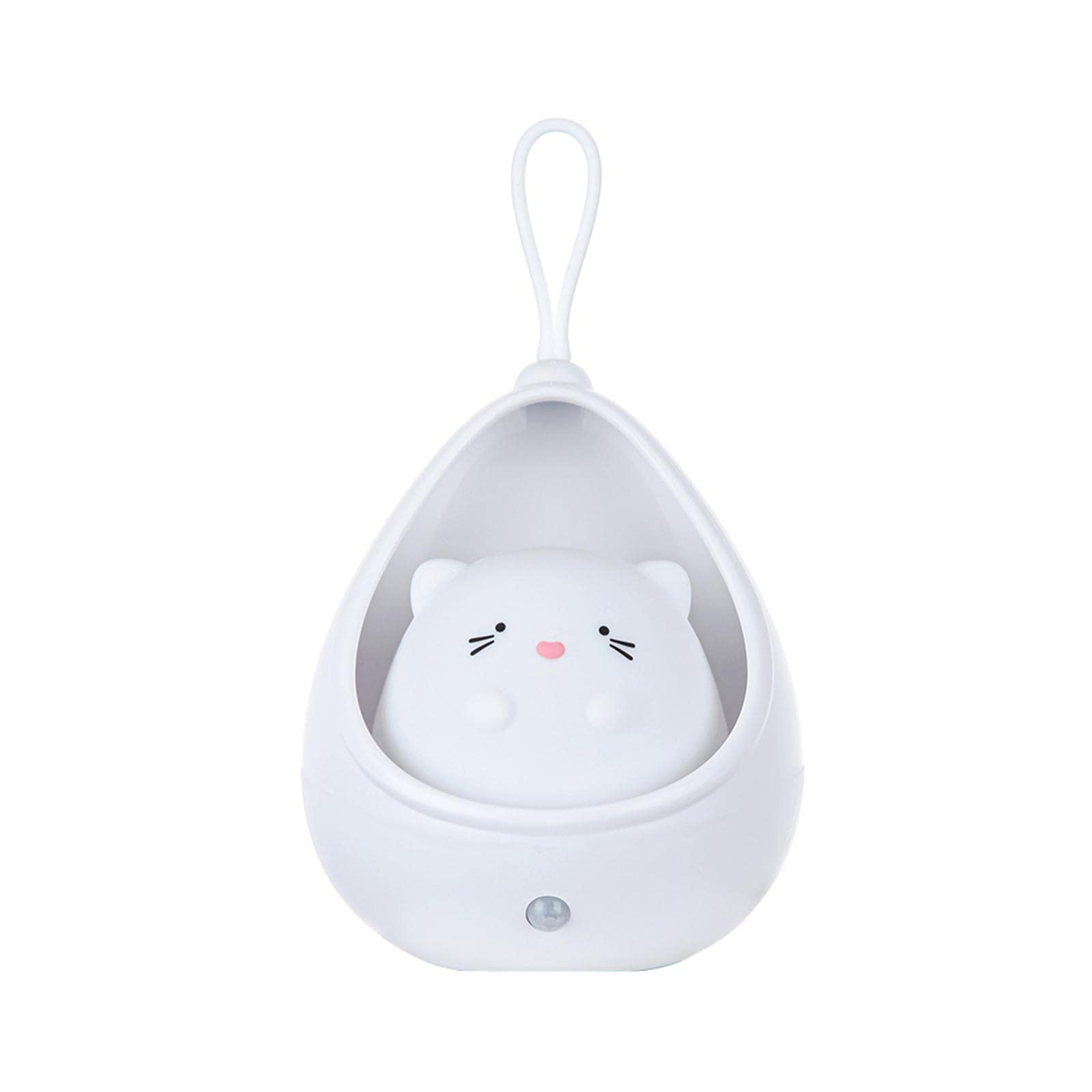Cute Cartoon Cat Rabbit LED Night Light with Motion Sensor - USB Rechargeable Silicone Night Lamp for Kids Room, Nursery, Bedroom Decor - Perfect Gift for Children (White)