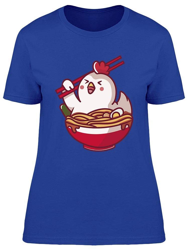 Smartprints Chicken with Ramen Graphic T-Shirt for Women - Cute Anime Food Print Casual Tee for Kawaii Lovers, Streetwear & Everyday Outfits