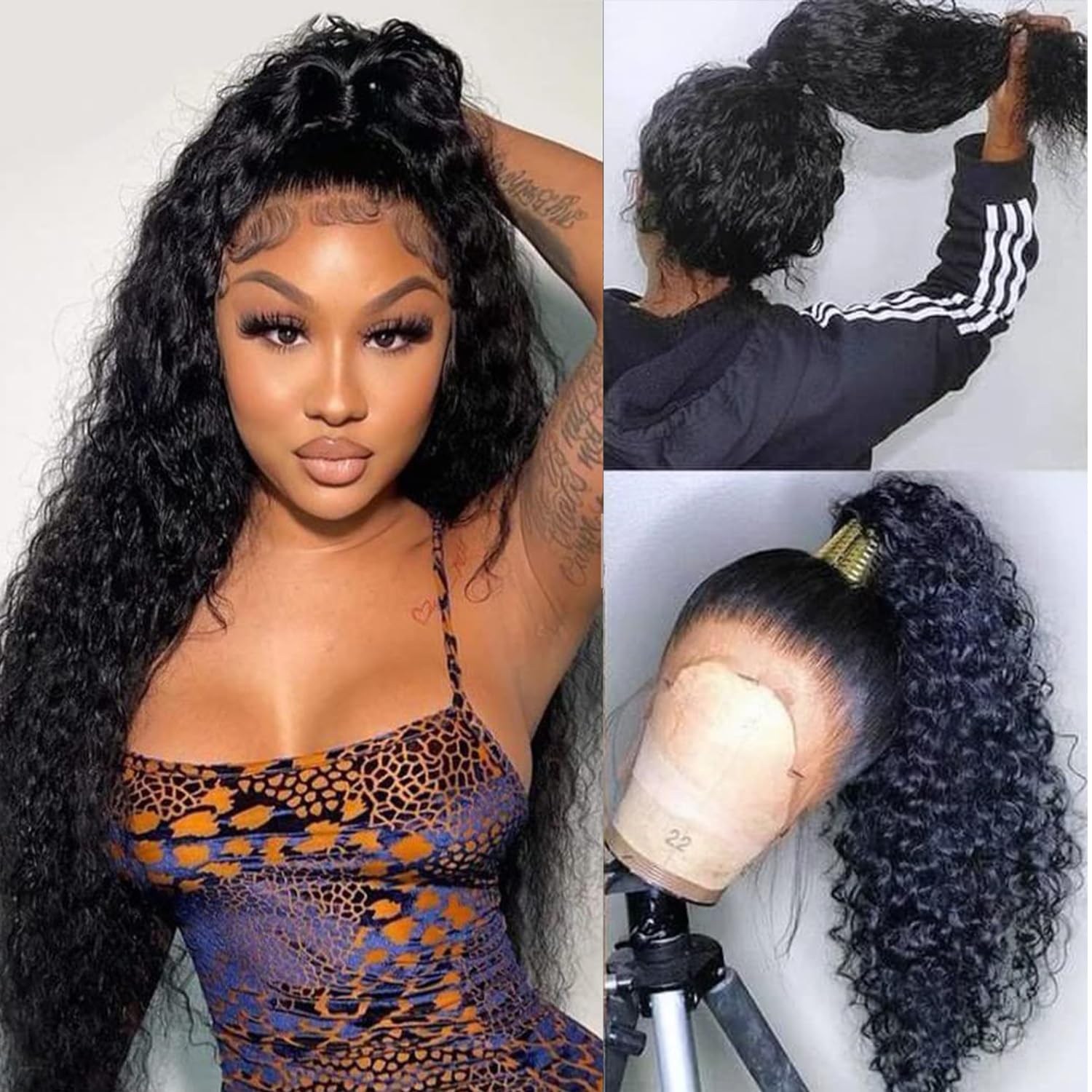 360 Deep Wave Lace Front Wig Human Hair - Pre Plucked Curly Full Lace Wig for Black Women | 360 HD Lace Front with Baby Hair | 26 Inch Natural Wavy Human Hair Wig for High Ponytail & Bun | Perfect for Daily Wear, Parties & Special Occasions