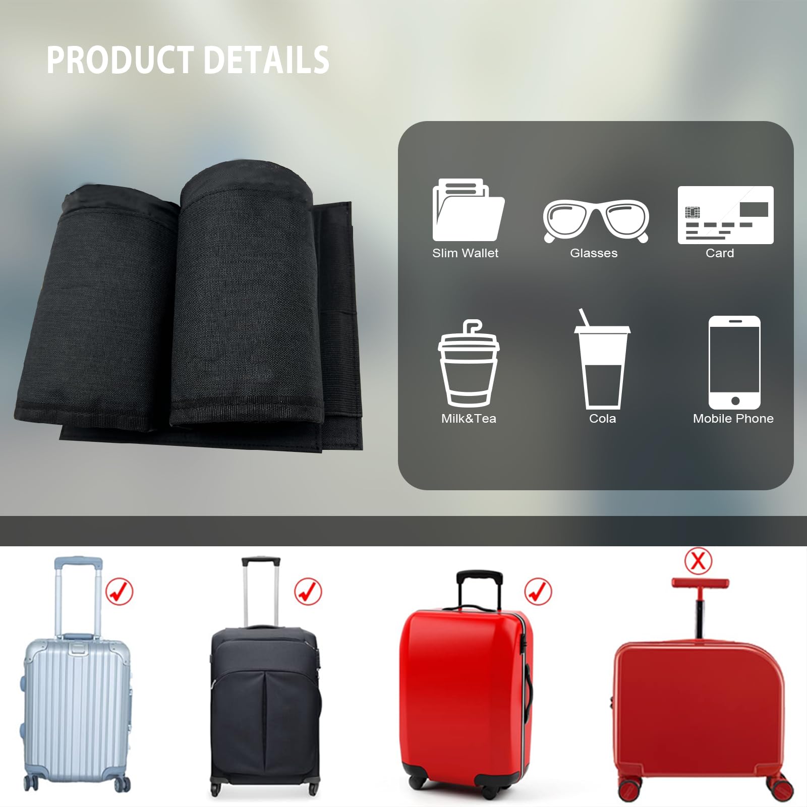**Vethers Travel Luggage Cup Holder - Hands-Free Drink Carrier Attachment for Suitcases, Perfect for Coffee, Beverages, Bottles & Snacks - Ideal for Airports, Road Trips & Commuting (Black)**