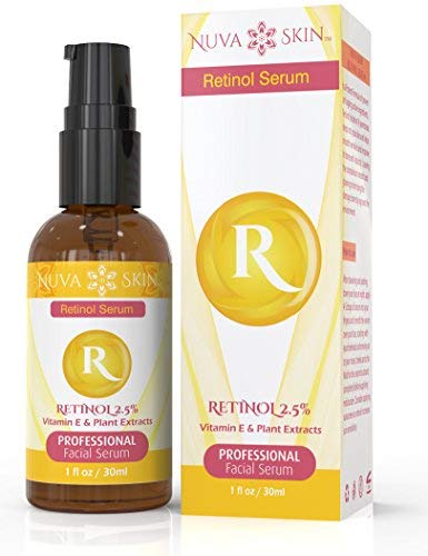 Nuva Skin Retinol Serum 2.5% with Hyaluronic Acid, Vitamin E & C - Anti-Aging Face & Neck Cream for Wrinkles, Fine Lines & Acne - Boosts Collagen, Firms Skin & Evens Tone | Day & Night Skincare Routine