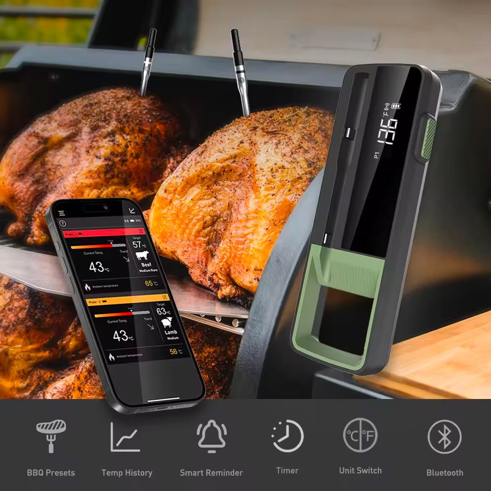 Smart Wireless Long Range Dual Probe Meat Thermometer - Digital BBQ Grill Cooking Thermometer for Smoker, Oven, Kitchen & Outdoor Grilling - Perfect for Steak, Turkey, Chicken & More