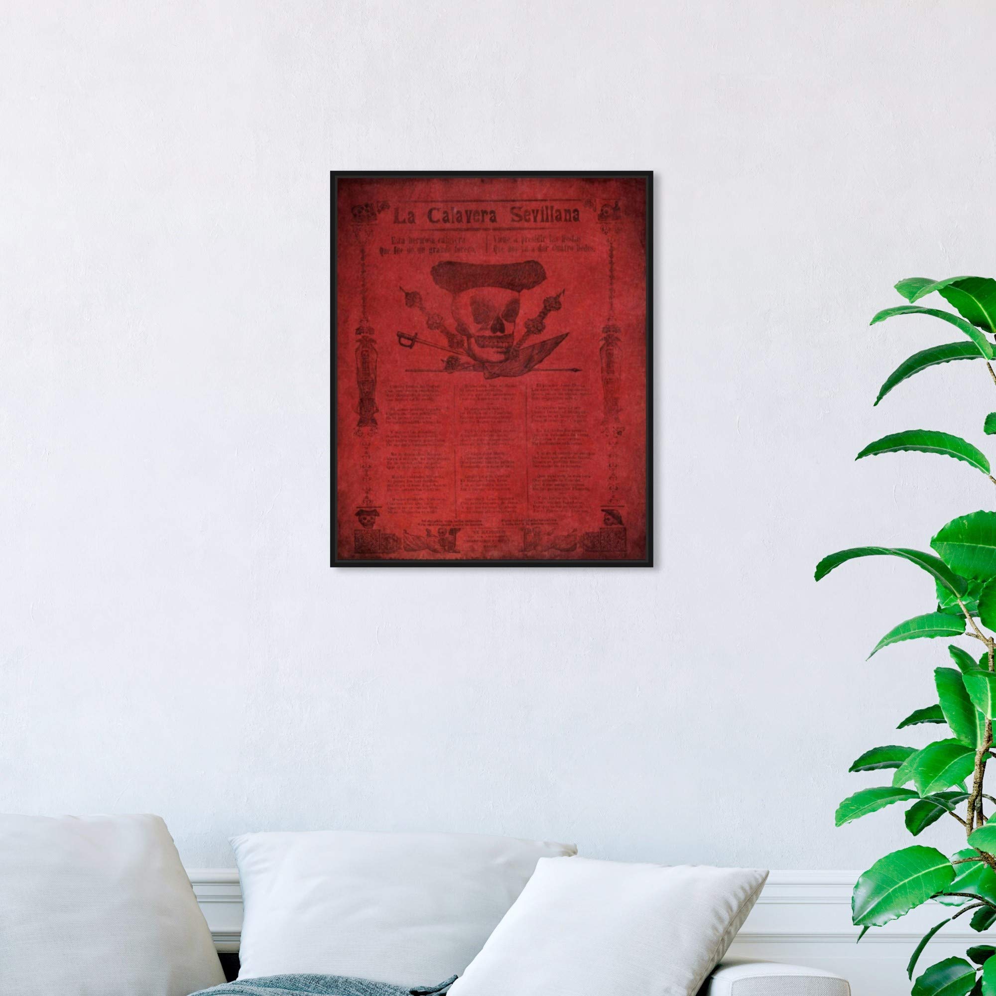 La Calavera Sevillana Wall Art - 20x24 Inch Framed Canvas Prints in Red & Black | Hatcher & Ethan Advertising Poster | Modern Home Decor for Living Room, Bedroom & Office