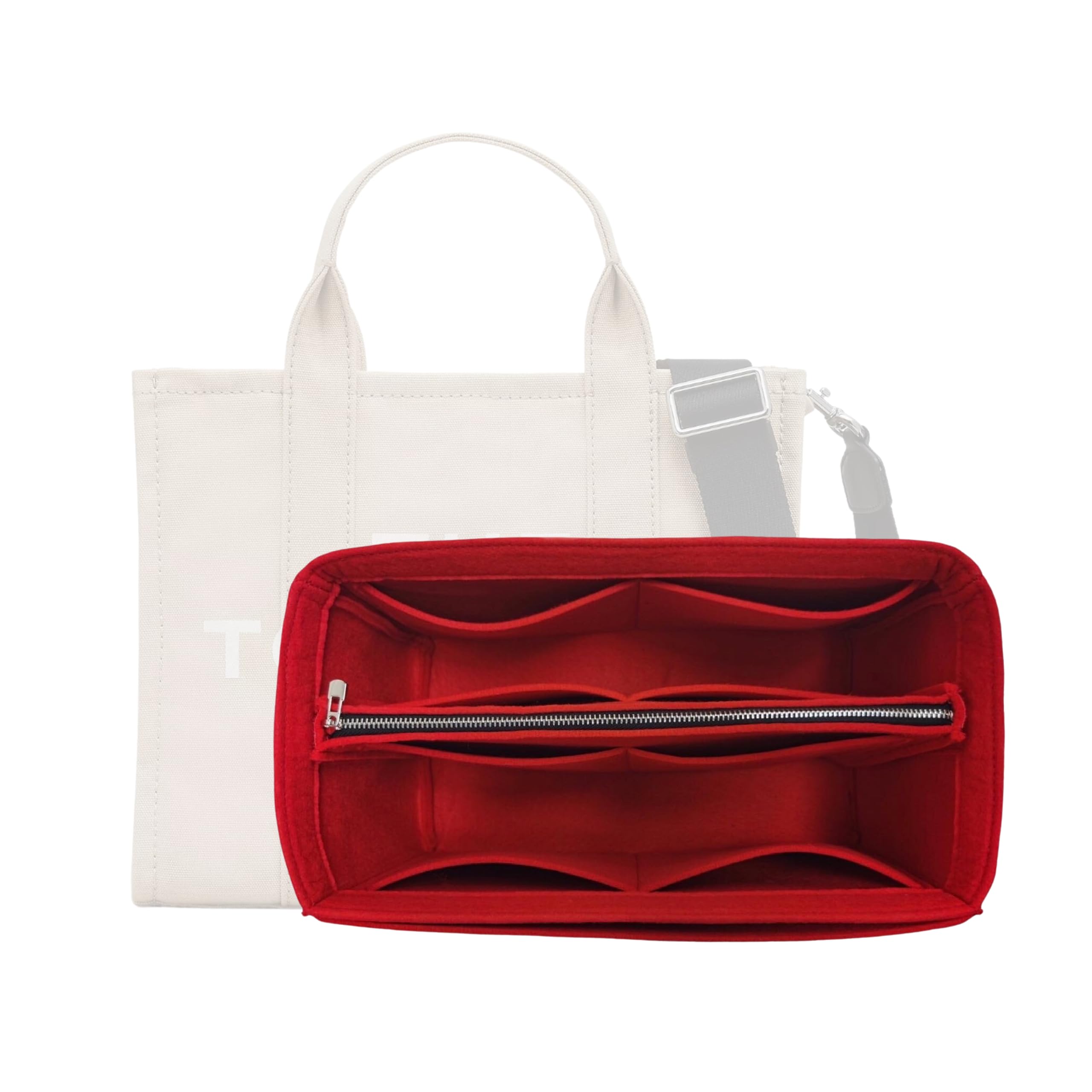 Premium Handmade 3mm Felt Purse Organizer Insert for Jacobs Tote Bag - Sturdy Gold Zipper, Snug Fit for Large Tote Bags (Red) | Perfect for Travel, Work & Everyday Use