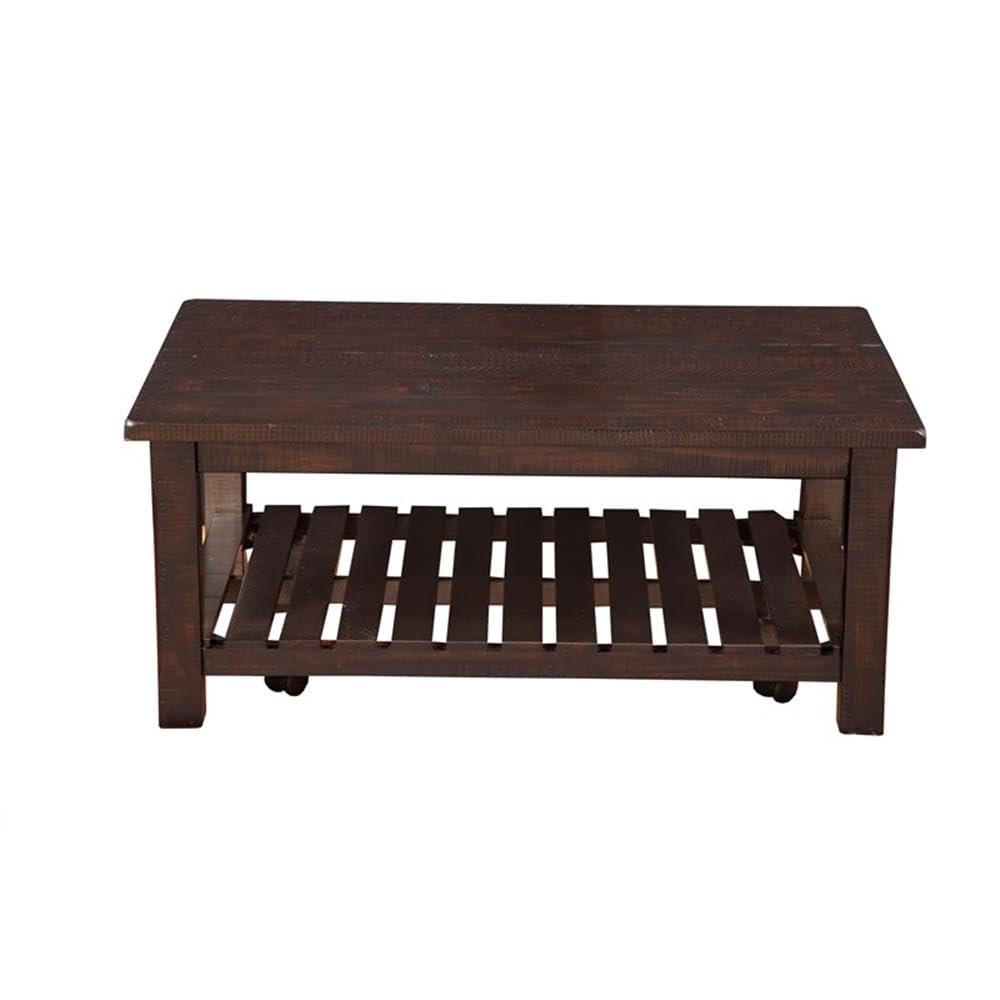 BOWERY HILL Solid Wood Barn Door Coffee Table - Espresso Finish - Rustic Farmhouse Living Room Furniture for Home Decor