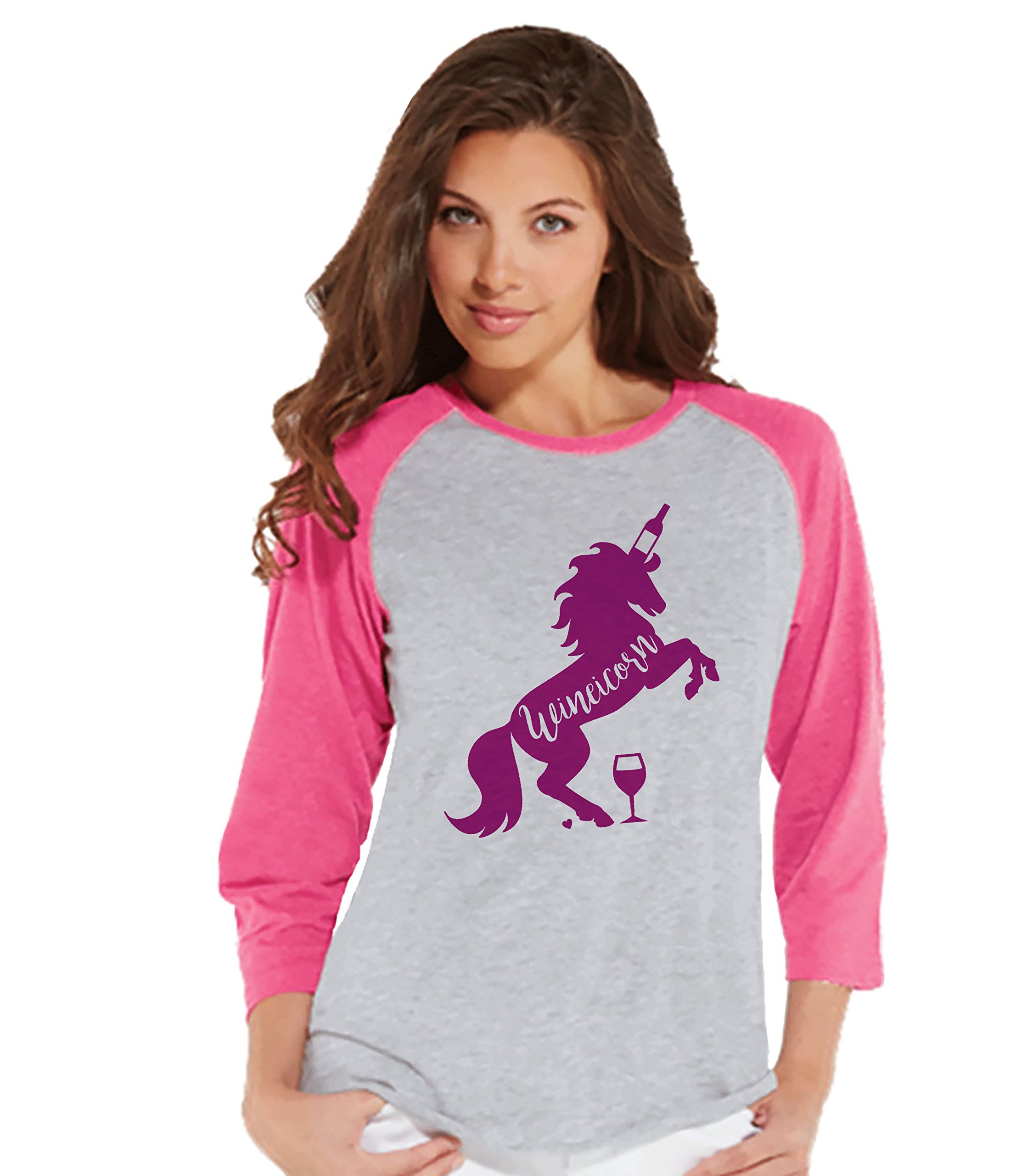 7 ate 9 Apparel Women's Wine Unicorn Raglan Tee - Soft Vintage Style Baseball Shirt for Casual Wear, Girls Night Out & Festival Outfits