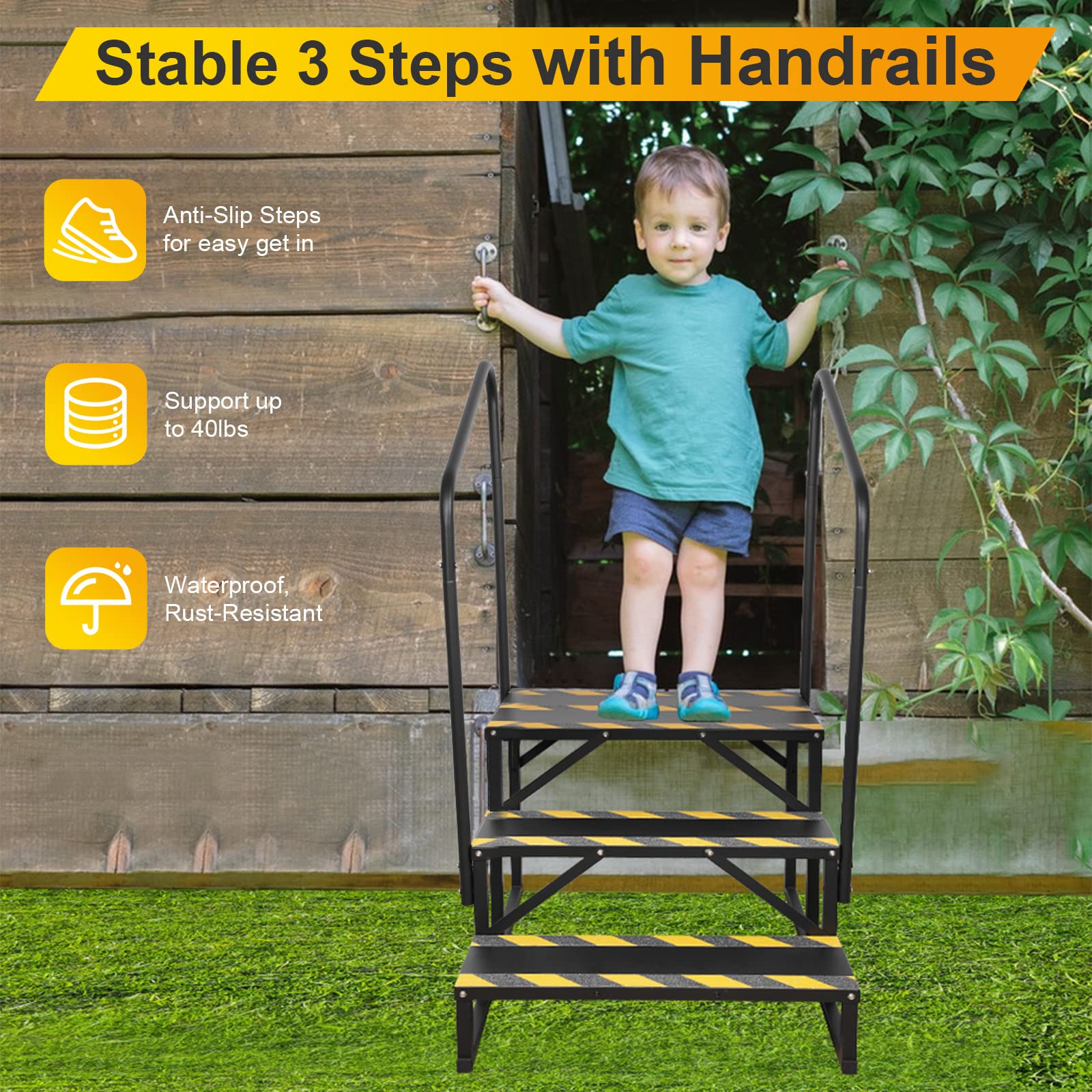 RV Handrail - 3 Step Entry Assist Handrail for 5th Wheel RVs, Travel Trailers & Motorhomes | Durable Replacement Handrail for Safer RV Entry & Exit | Perfect for Camping, Road Trips & RV Living