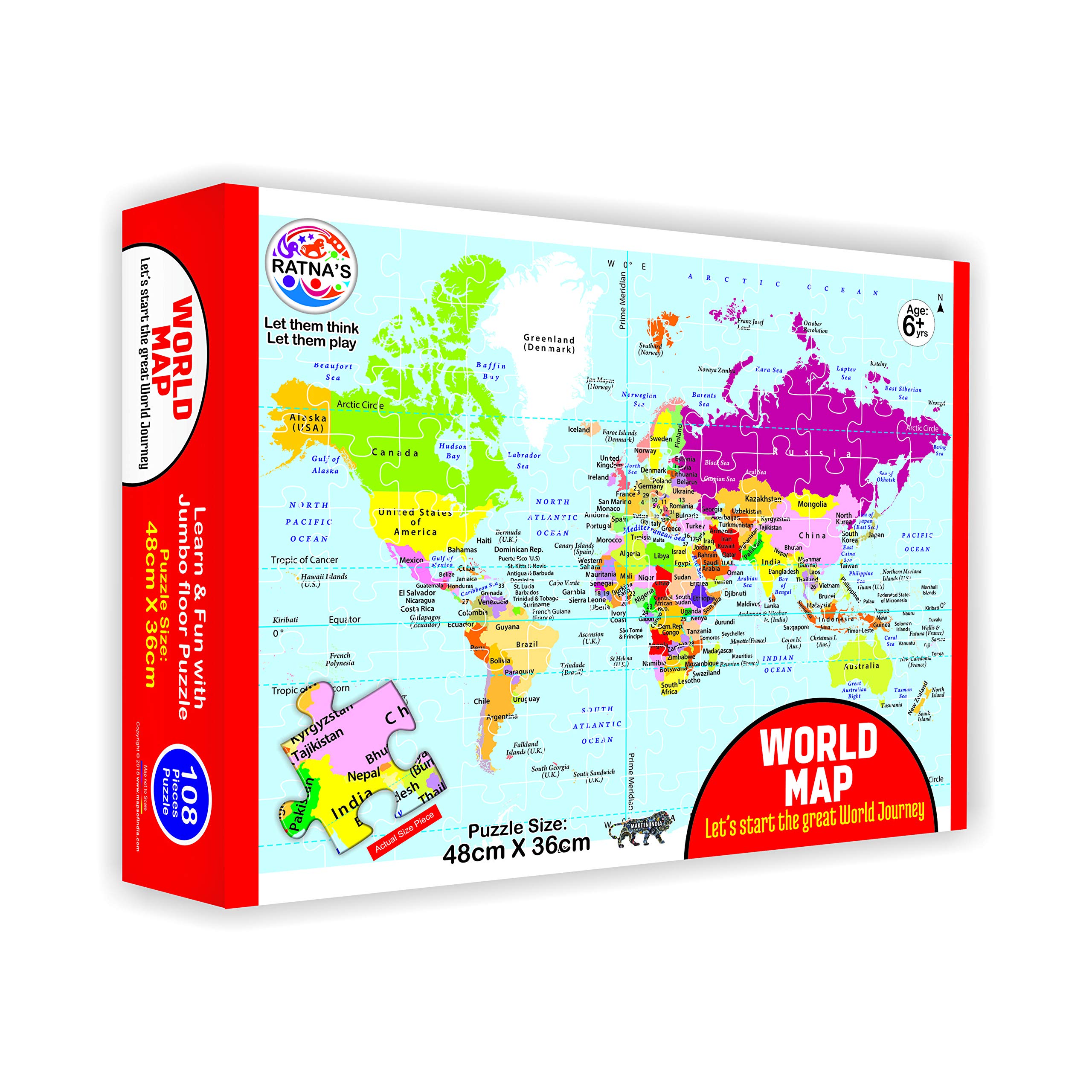Ratna's Educational World Map Jigsaw Puzzle for Kids - Fun Learning Geography Toy for Classroom & Home Schooling