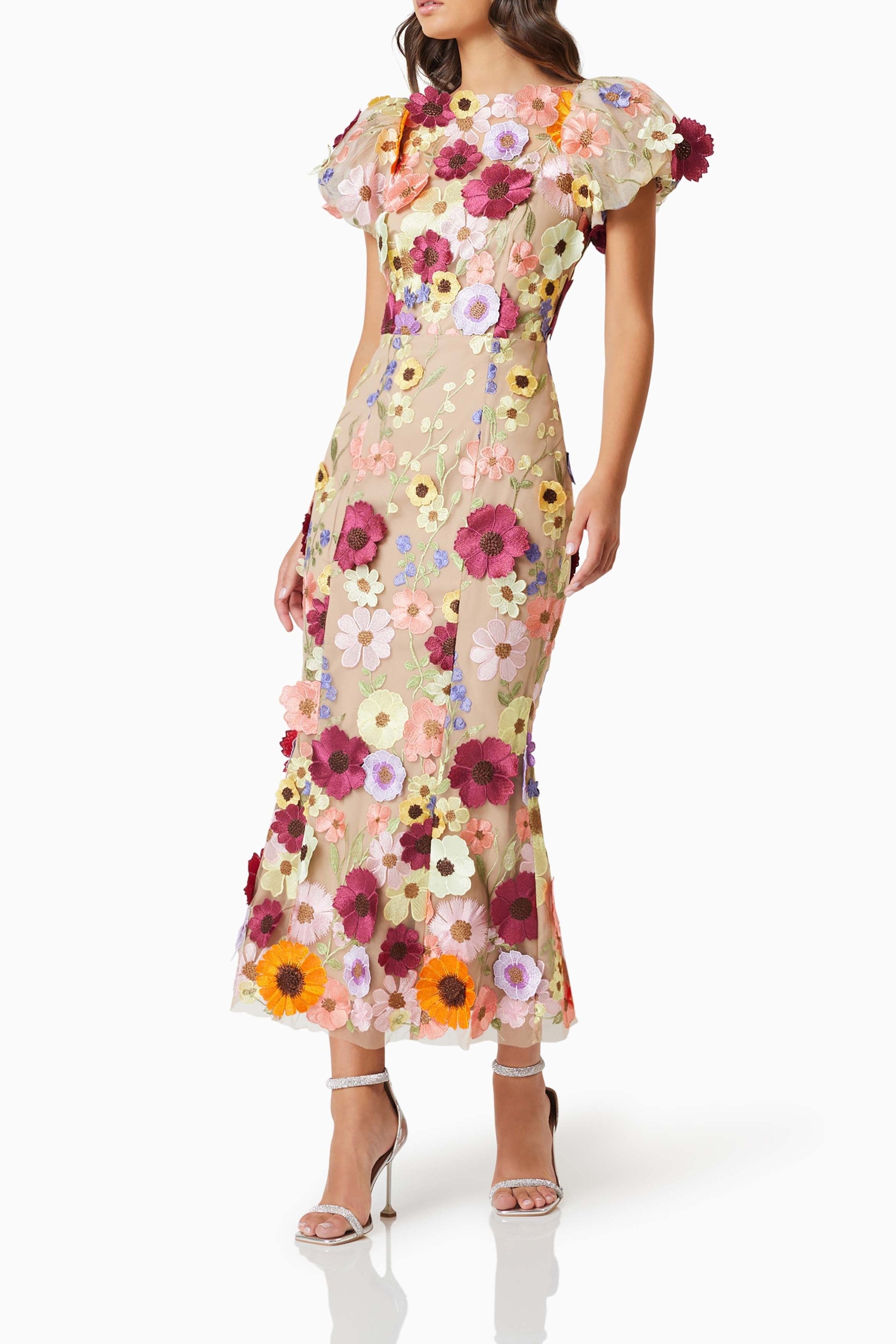Astraea Elegant 3D Lace Maxi Dress in Pink - Perfect for Weddings, Parties & Special Occasions
