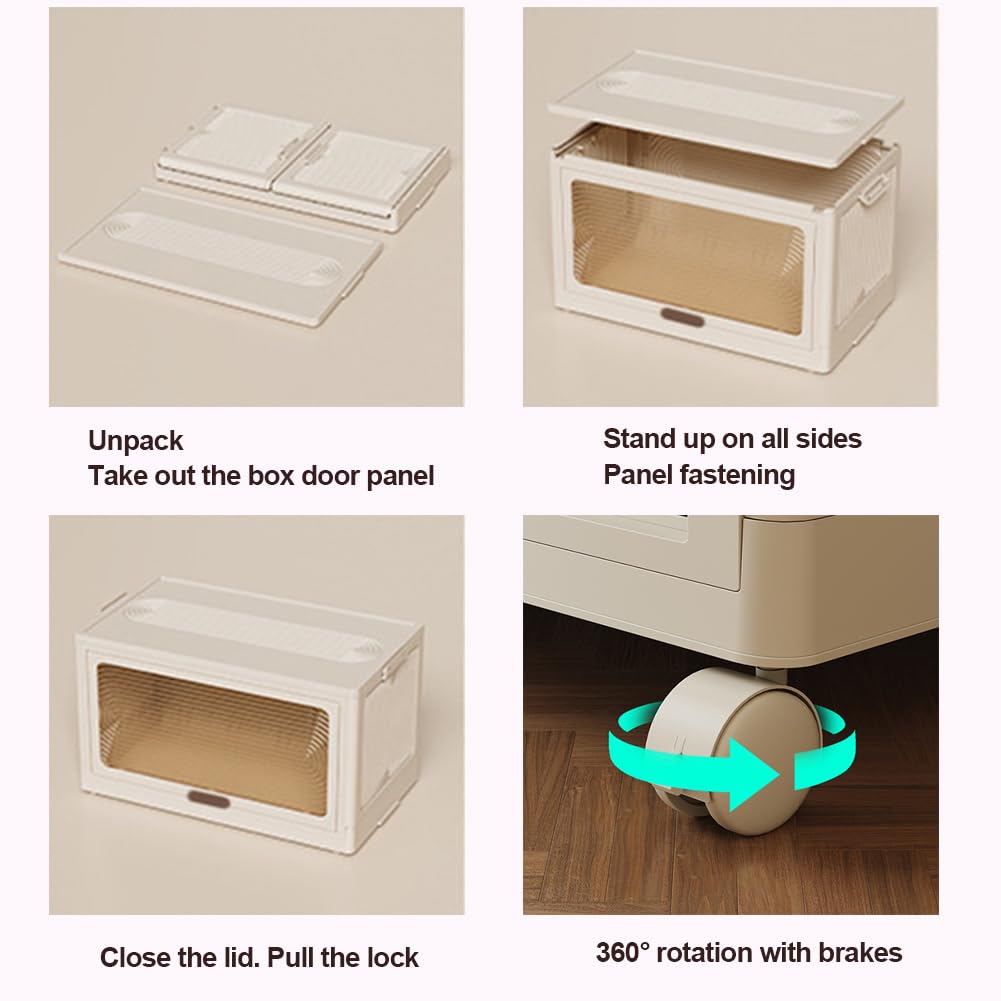 Stackable Clear Plastic Storage Bins with Magnetic Doors & Lids - Foldable Organizer Box for Clothes, Snacks, Books - Perfect for Closet, Nursery, Office & Home Organization