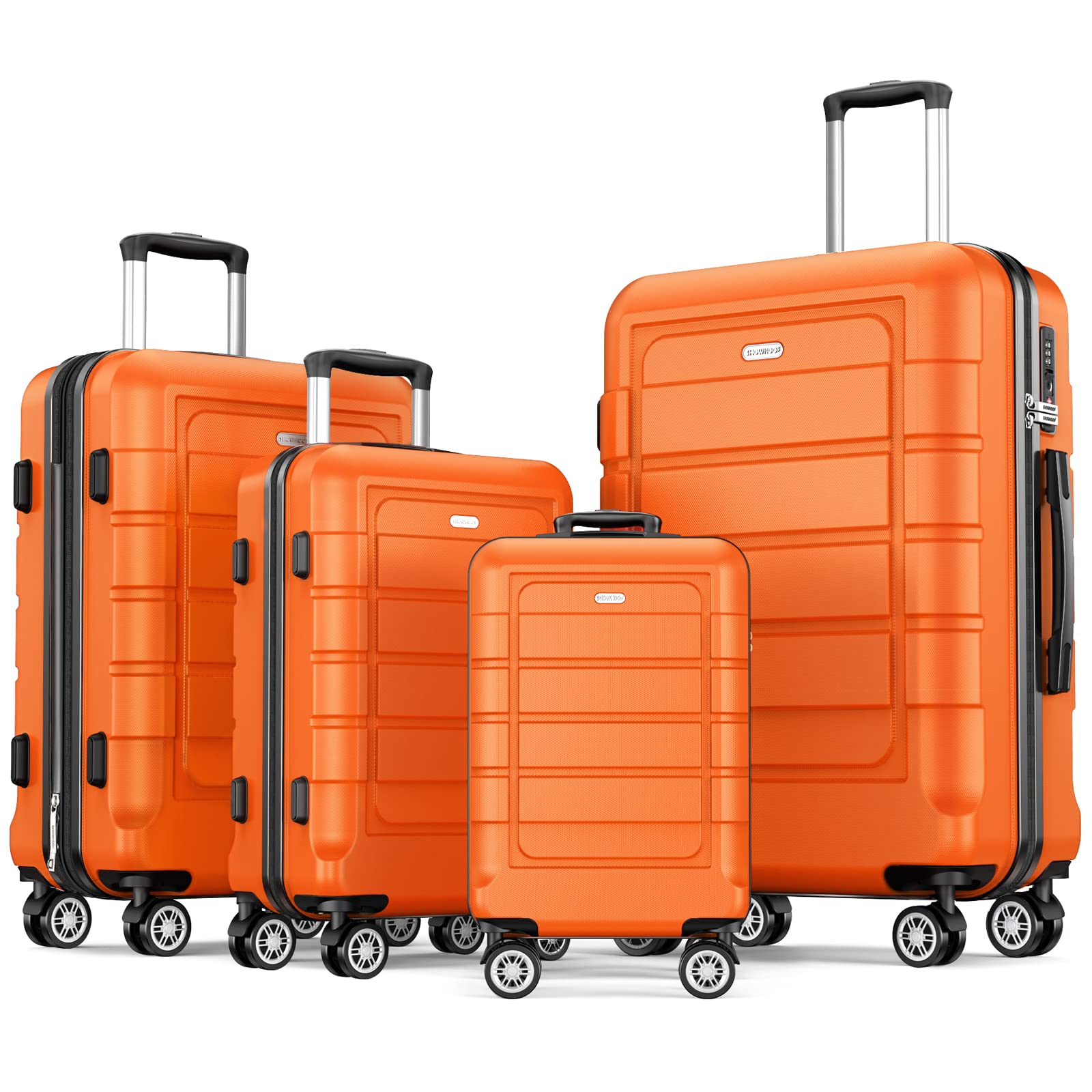 SHOWKOO 4-Piece Expandable Luggage Set - Durable PC+ABS Suitcase with Double Spinner Wheels & TSA Lock, Orange - Perfect for Travel, Vacations & Business Trips