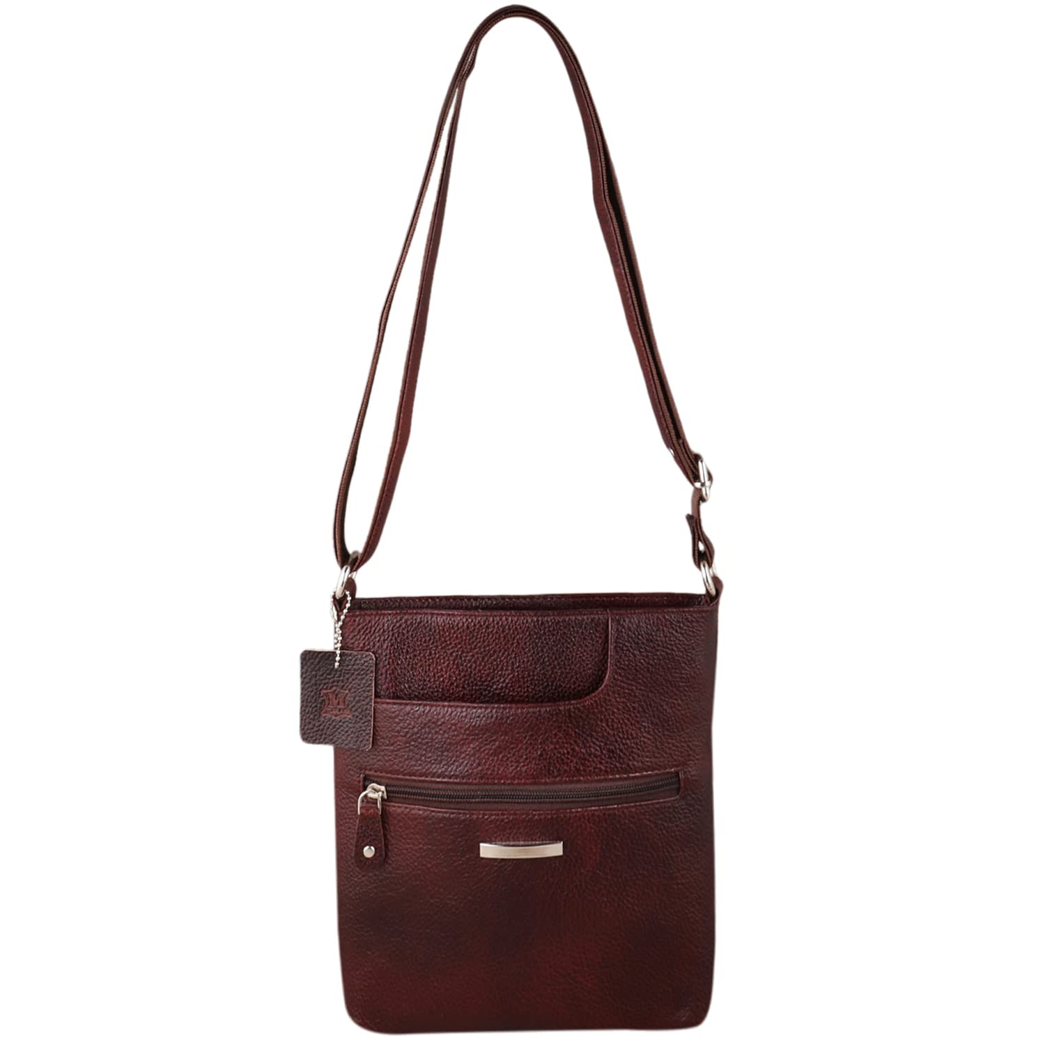 mtuggar Genuine Leather Sling Messenger Bag - Unisex Crossbody Bag with Adjustable Strap for Travel, Work & Daily Use | Multipurpose Utility Shoulder Bag in Brown