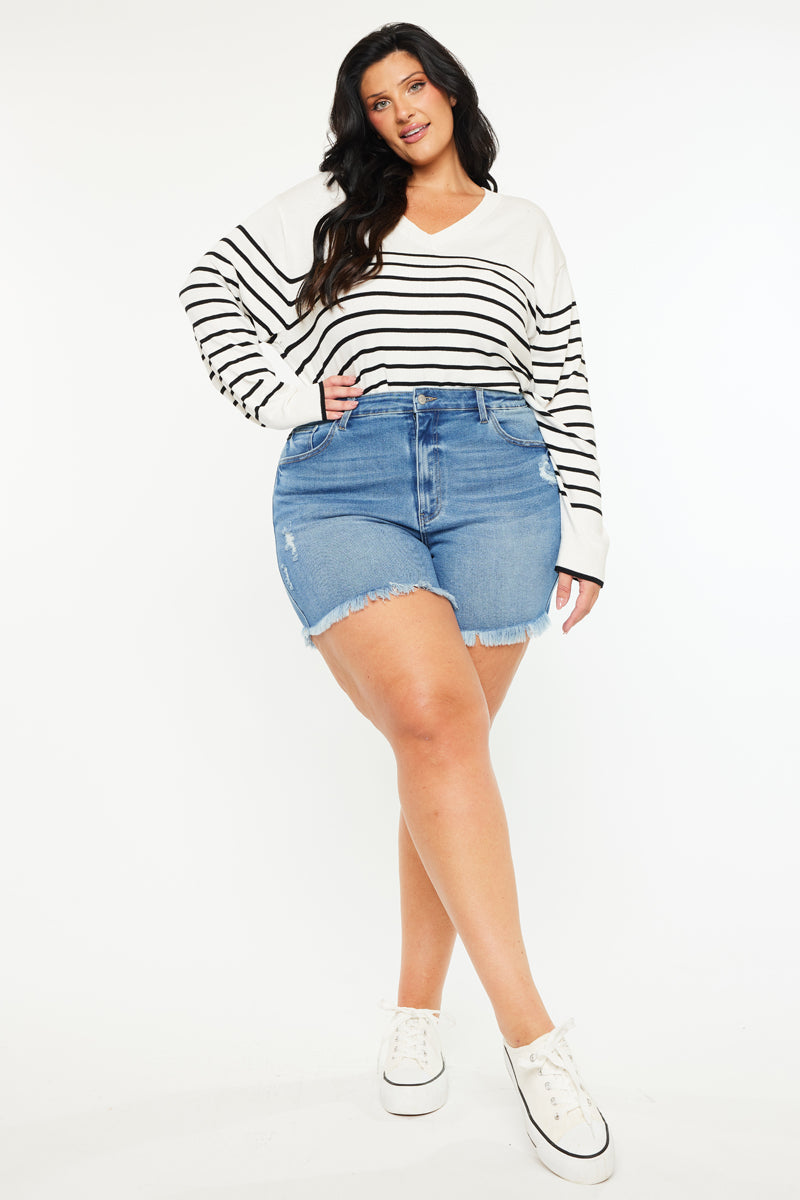 Syd Essentials High Rise Shorts for Women - Plus Size Comfort Stretch Denim Shorts | Perfect for Summer, Casual Wear & Travel
